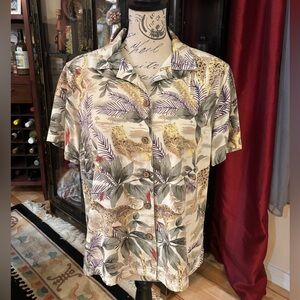 Vintage Sunset Cove Safari Print Button Down Shirt